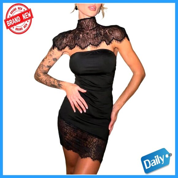 Dresses & Skirts - Lace Patchwork Mini Dress Strapless Bodycon Wrap Cocktail Party